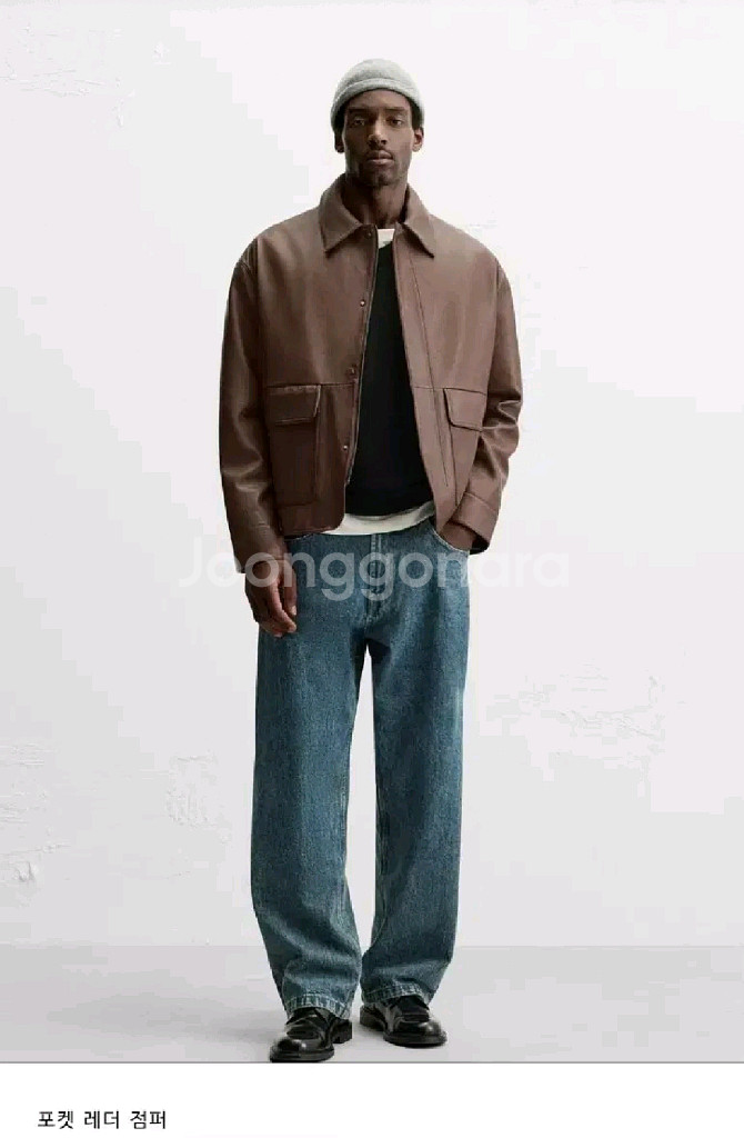 자라 24fw 램스킨 포켓 레더 점퍼 S--0