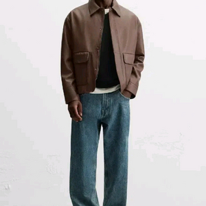 자라 24fw 램스킨 포켓 레더 점퍼 S