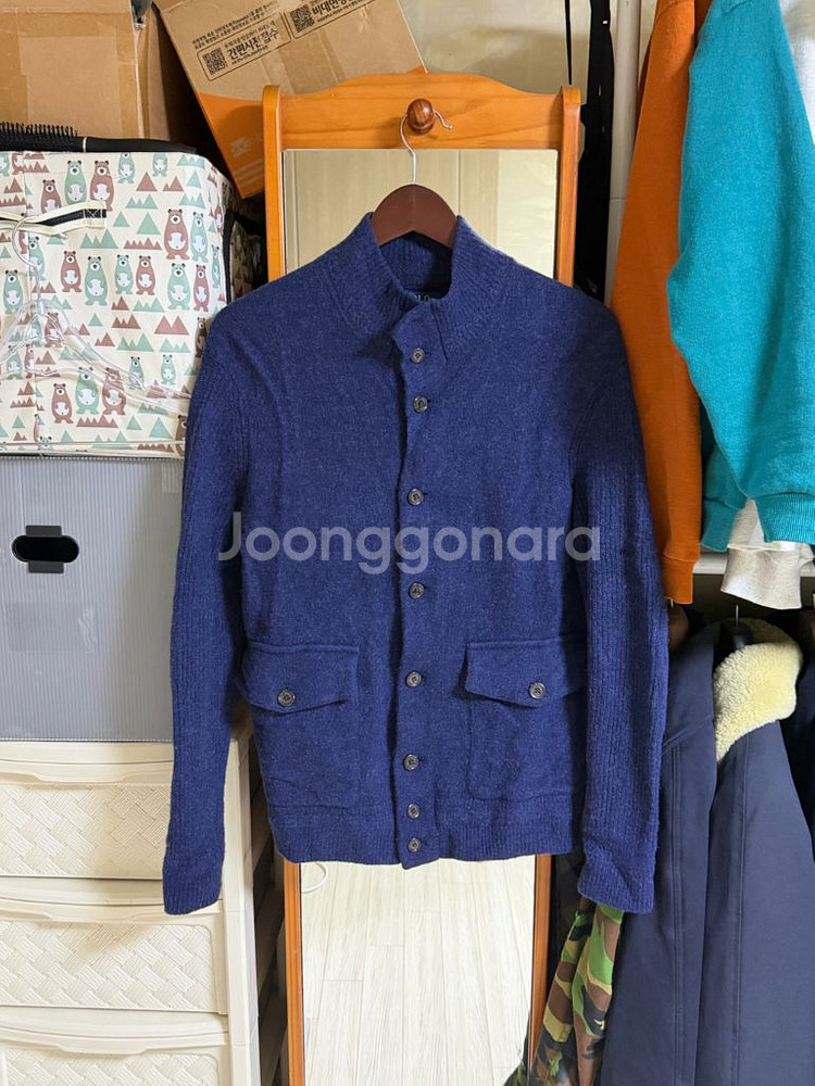 폴로 울 캐시미어 블렌드 네이비 엘보우 패치 가디건 9--0