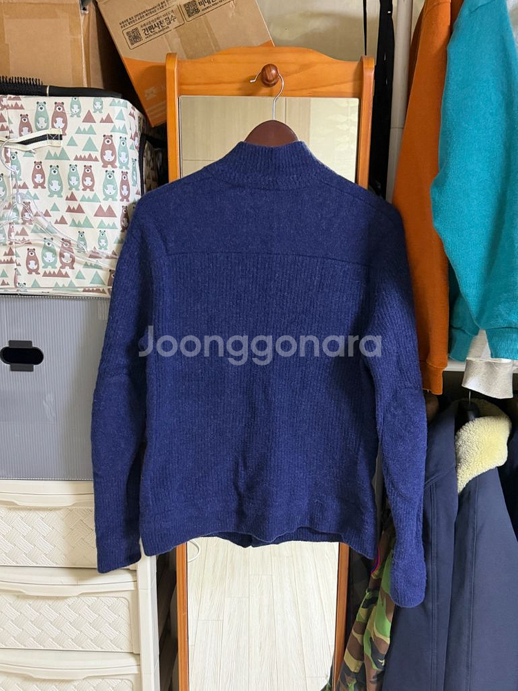 폴로 울 캐시미어 블렌드 네이비 엘보우 패치 가디건 9--1