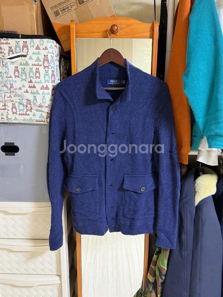 폴로 울 캐시미어 블렌드 네이비 엘보우 패치 가디건 9--2