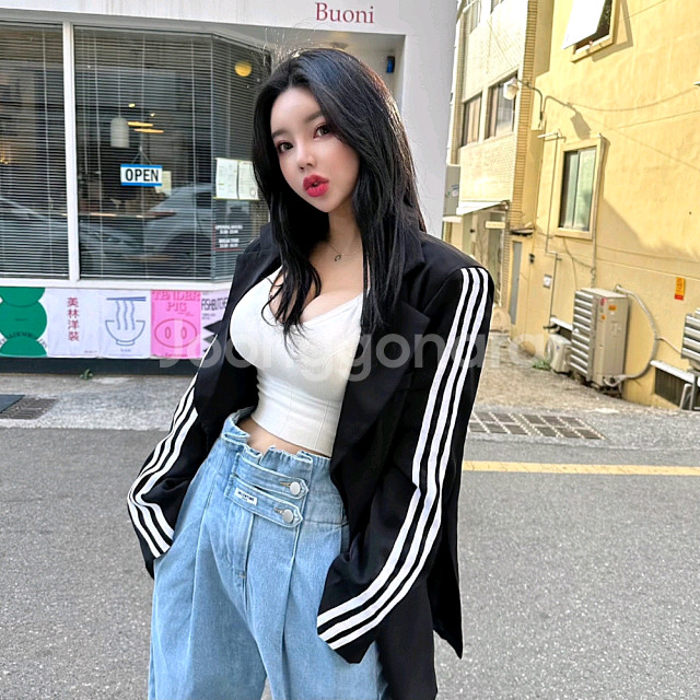 배색 트랙 오버핏 패드 자켓--0