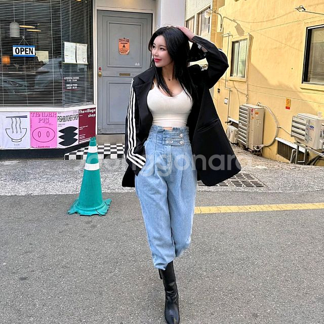 배색 트랙 오버핏 패드 자켓--1