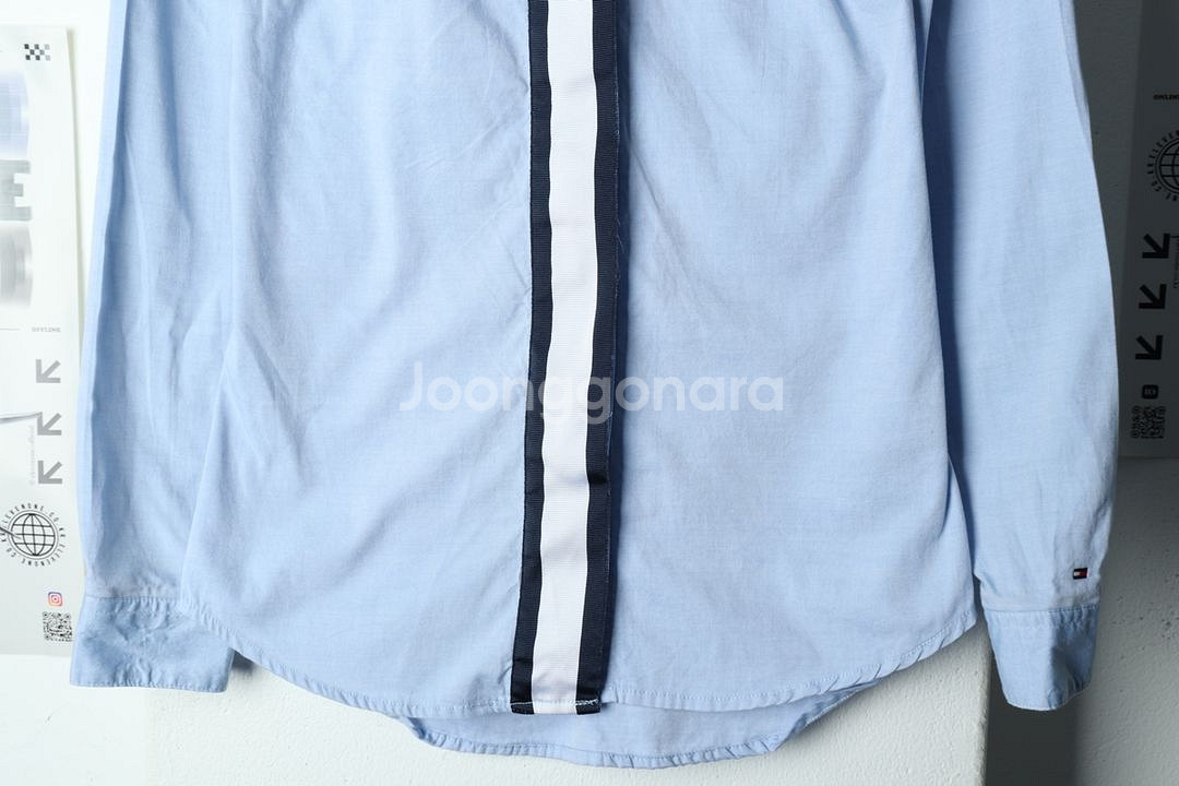 W(XS) 타미힐피거 셔츠 남방 연블루 자수 올드스쿨--3