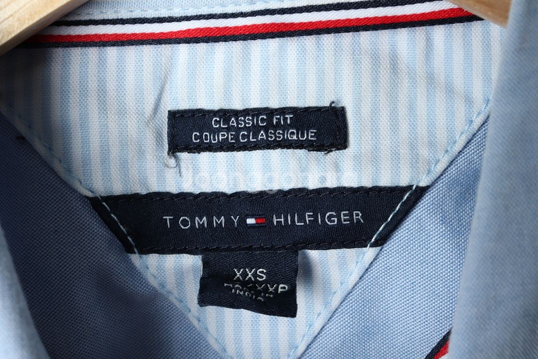 W(XS) 타미힐피거 셔츠 남방 연블루 자수 올드스쿨--6