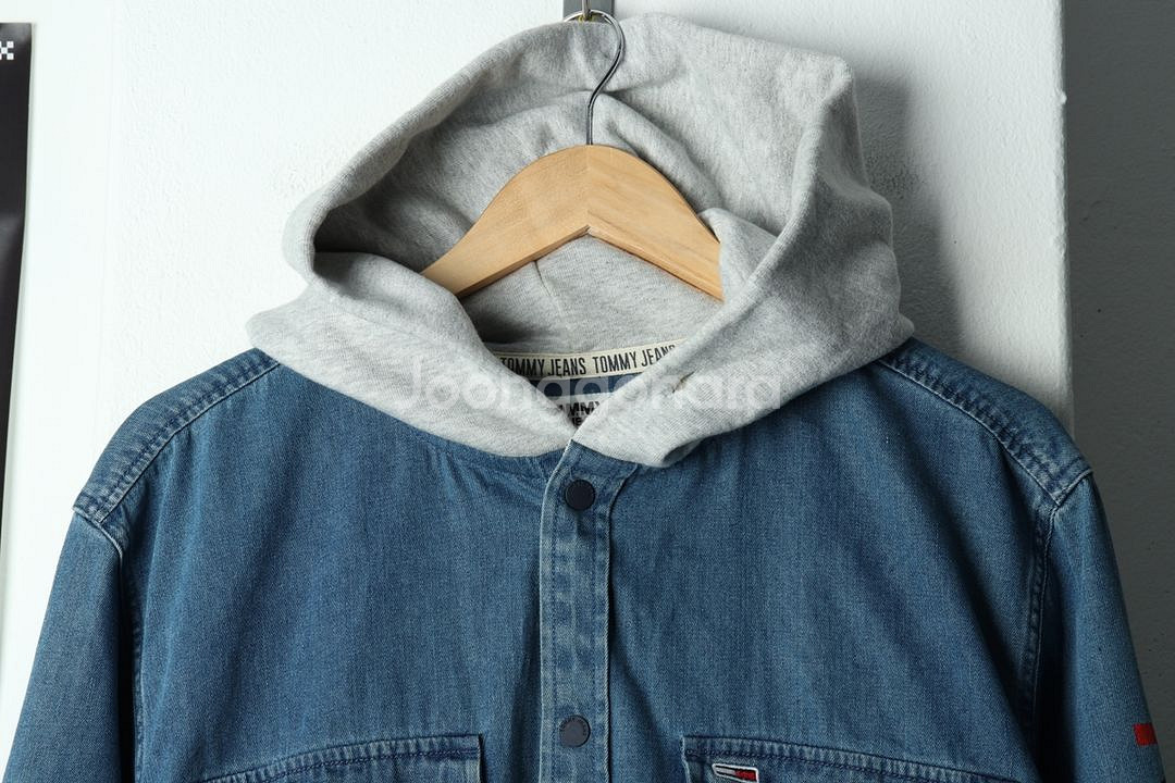 (L) 타미힐피거 셔츠 남방 데님 청 후드--2