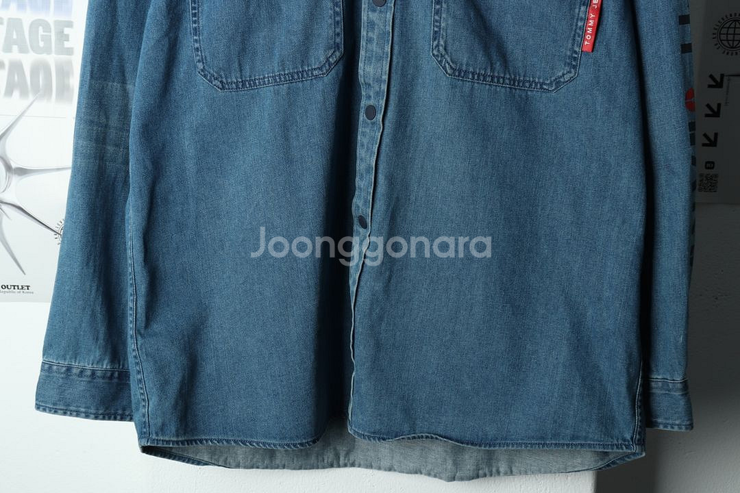 (L) 타미힐피거 셔츠 남방 데님 청 후드--3
