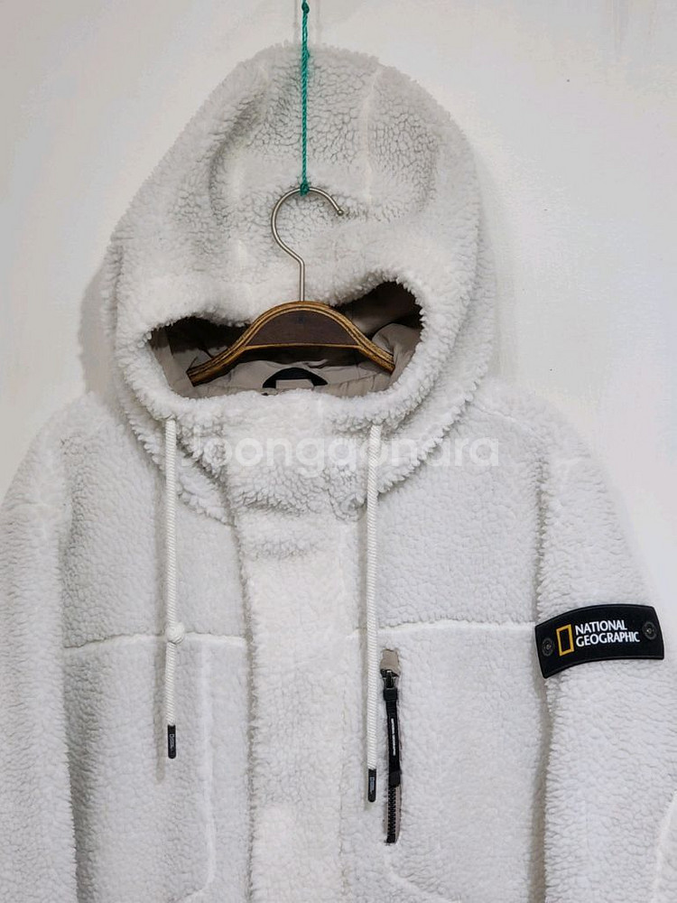 내셔널지오그래픽 플리스 롱점퍼 화이트 뽀글이 후리스자켓--1
