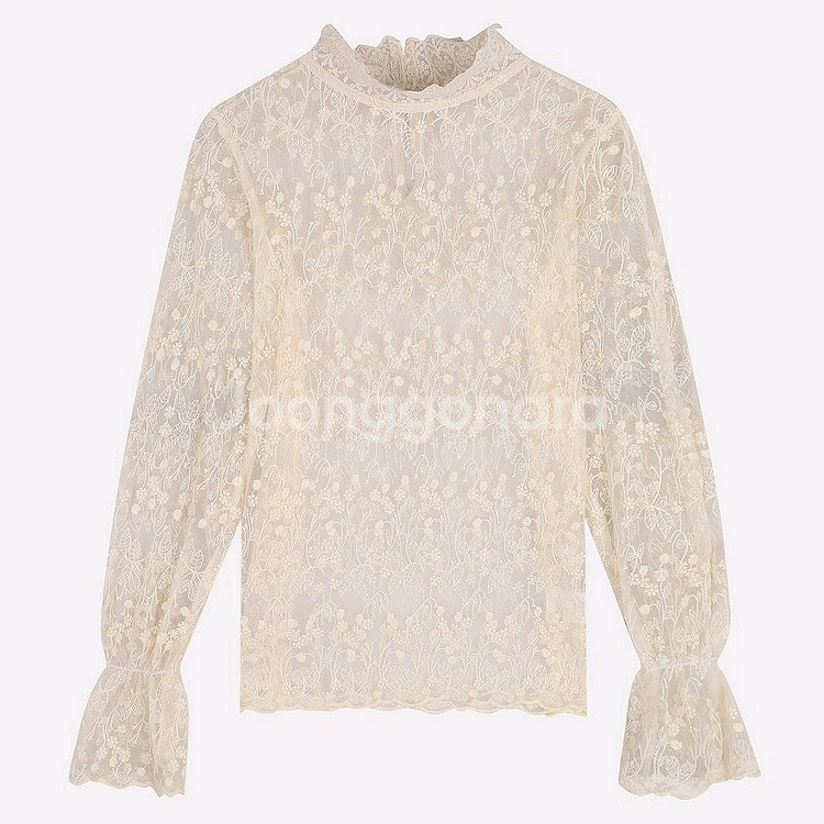 프릴 레이스 블라우스 베이지 아이보리 레이어드 반목--0