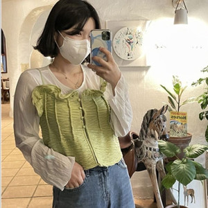 프릴 뷔스티에 셔링 크롭탑