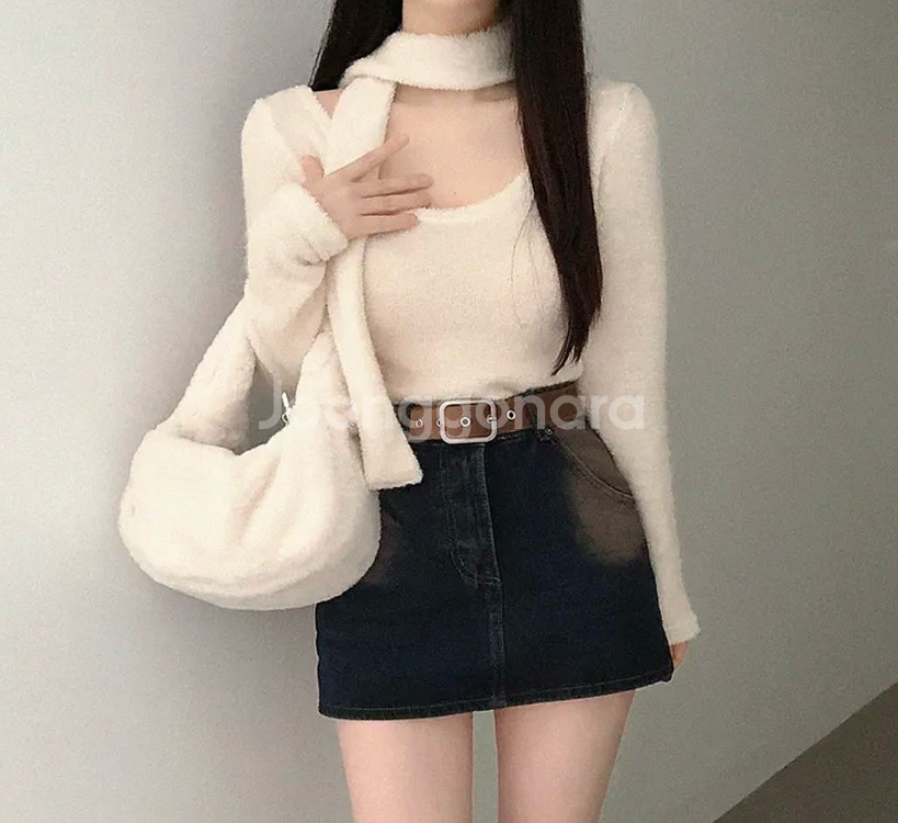 라운드 타올 니트티 머플러 세트--0