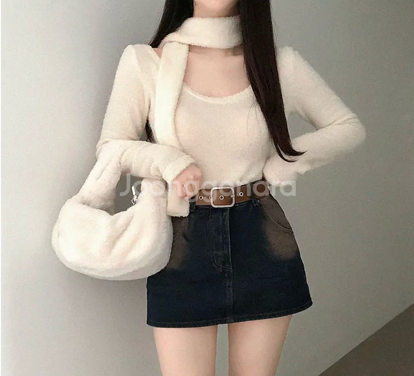 라운드 타올 니트티 머플러 세트--4