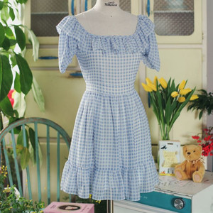 밀크코코아 스퀘어 원피스 체크 원피스 오프숄더 원피스 일본 빈티지 히메갸루 리즈리사