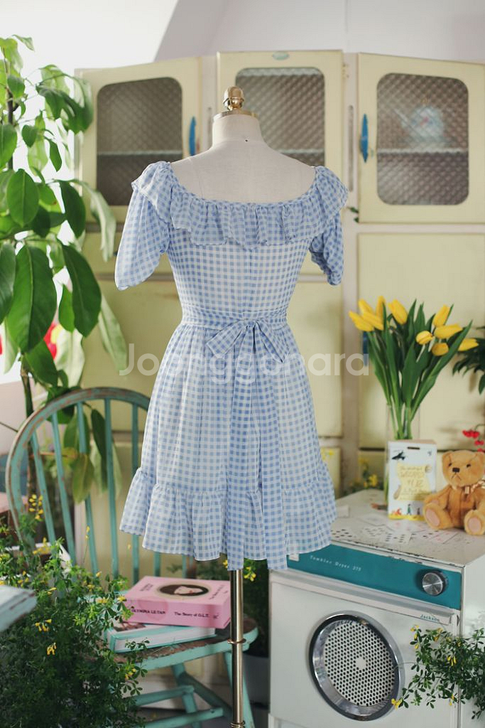 밀크코코아 스퀘어 원피스 체크 원피스 오프숄더 원피스 일본 빈티지 히메갸루 리즈리사--1