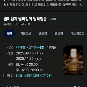 윌리엄과 윌리엄의 윌리엄들 뮤지컬 R석 2매