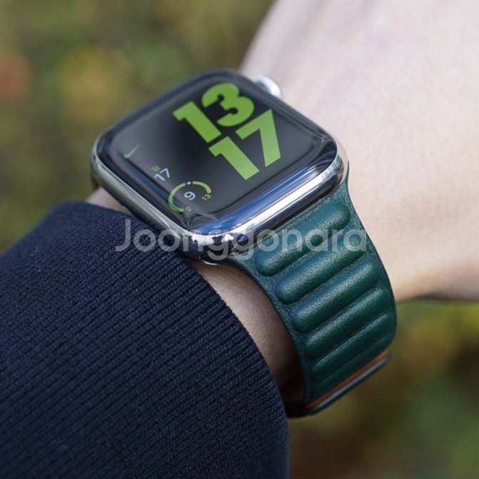 애플워치 정품 미드나이트 레더 링크 M/L 45mm--1