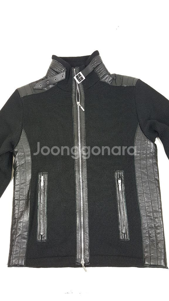 지아니베르사체 검정색 가죽/니트 남성 점퍼--3