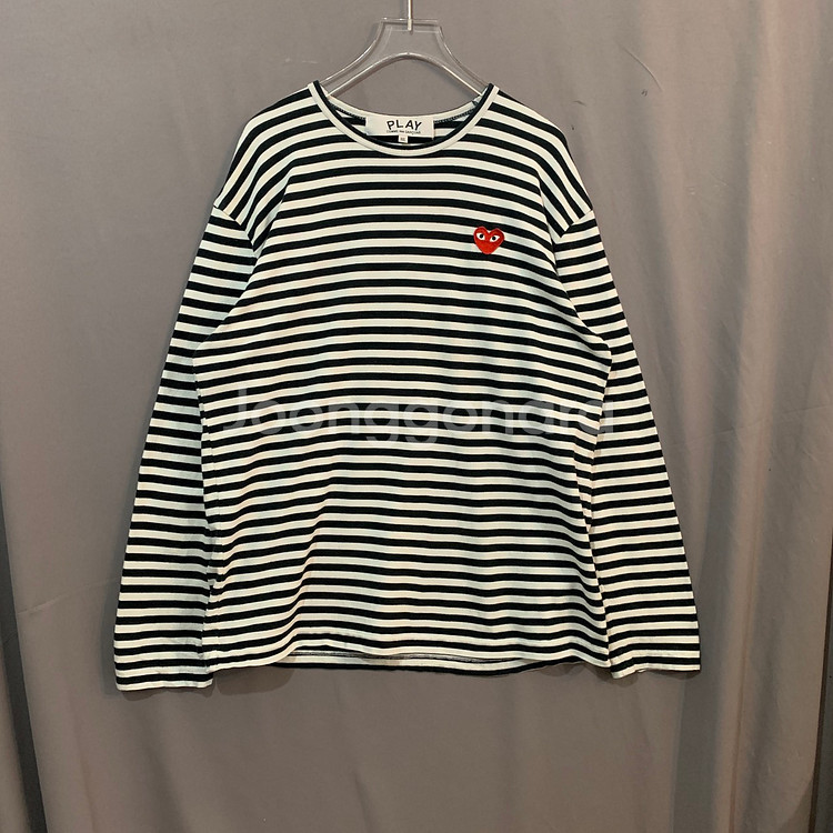 XXL 꼼데가르송 24 레드 하트 스트라이프 긴팔티--1