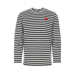 XXL 꼼데가르송 24 레드 하트 스트라이프 긴팔티