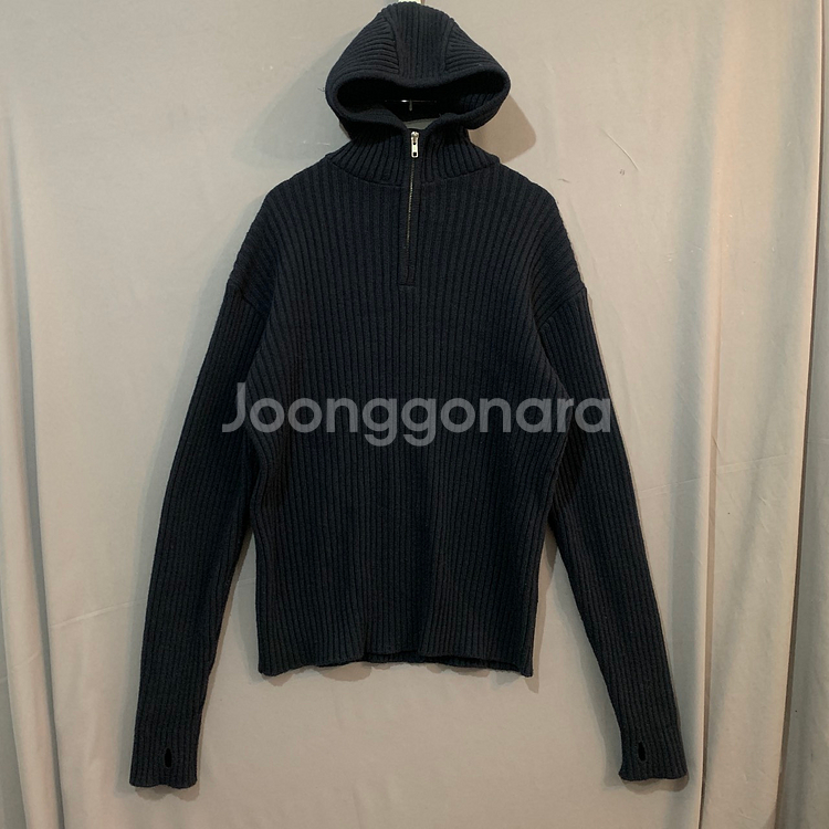 L 문선 유니섹스 바라클라바 반집업 골지 니트 후드티--0