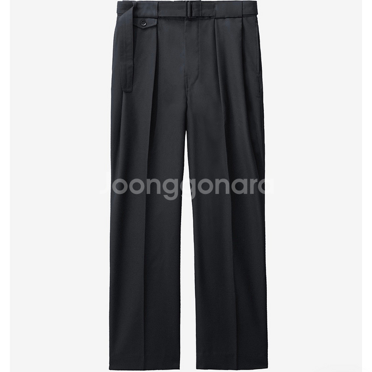 M 인사일런스 더블 플리츠 벨티드 울 팬츠 차콜--0