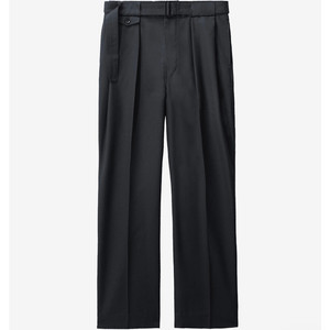 M 인사일런스 더블 플리츠 벨티드 울 팬츠 차콜