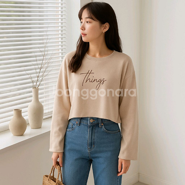 여성 크롭 맨투맨 긴팔티ㅡ무배--0