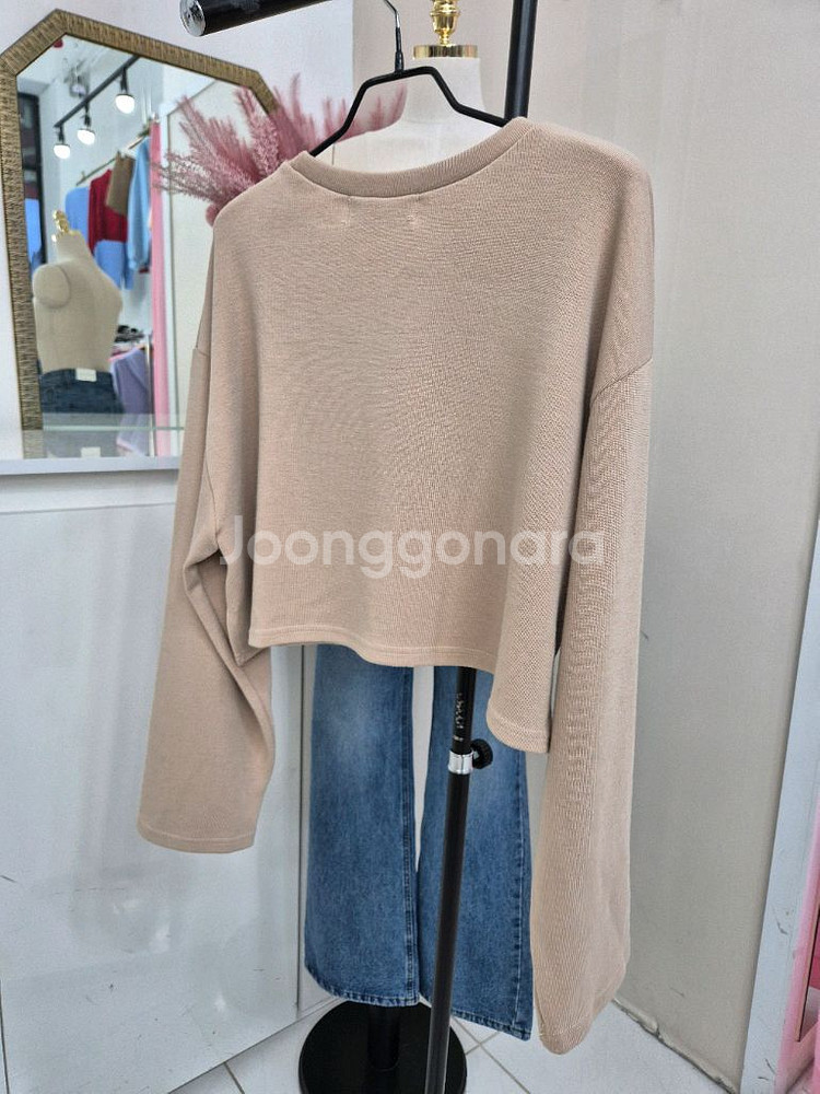 여성 크롭 맨투맨 긴팔티ㅡ무배--3