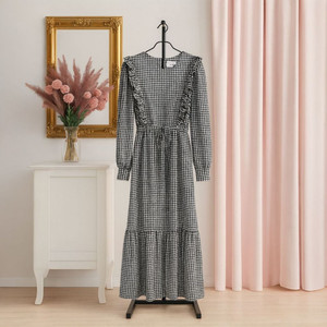 체크 프릴 스트링 맥시 롱원피스ㅡ무배