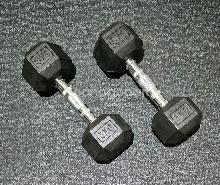 (택포) 5KG 육각 고무 아령 덤벨 두개 한세트--1