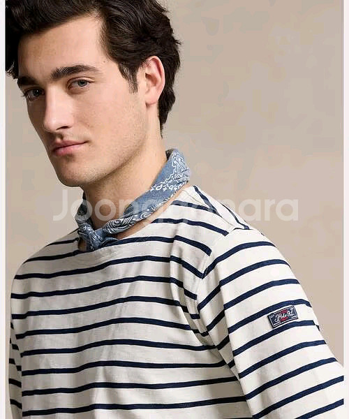 새제품M 폴로 스트라이프 세일러 클래식핏 긴팔 티셔츠--1