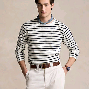 새제품M 폴로 스트라이프 세일러 클래식핏 긴팔 티셔츠