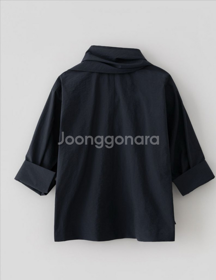 RRACE 레이스 타이 블라우스 네이비 FREE--4