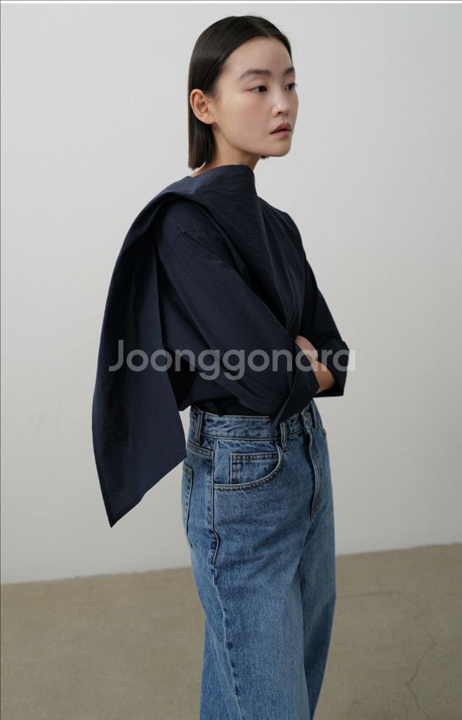 RRACE 레이스 타이 블라우스 네이비 FREE--0