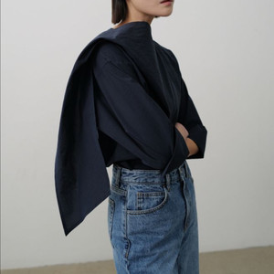 RRACE 레이스 타이 블라우스 네이비 FREE