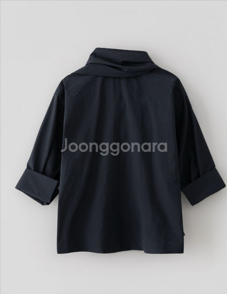 RRACE 레이스 타이 블라우스 네이비 FREE--12