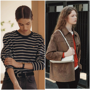 틸아이다이 스트라이프티셔츠+니브 스웨이드자켓 일괄