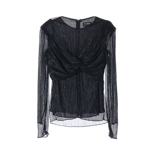[S]타임 블랙 은사 매듭 드레이프 긴팔 블라우스