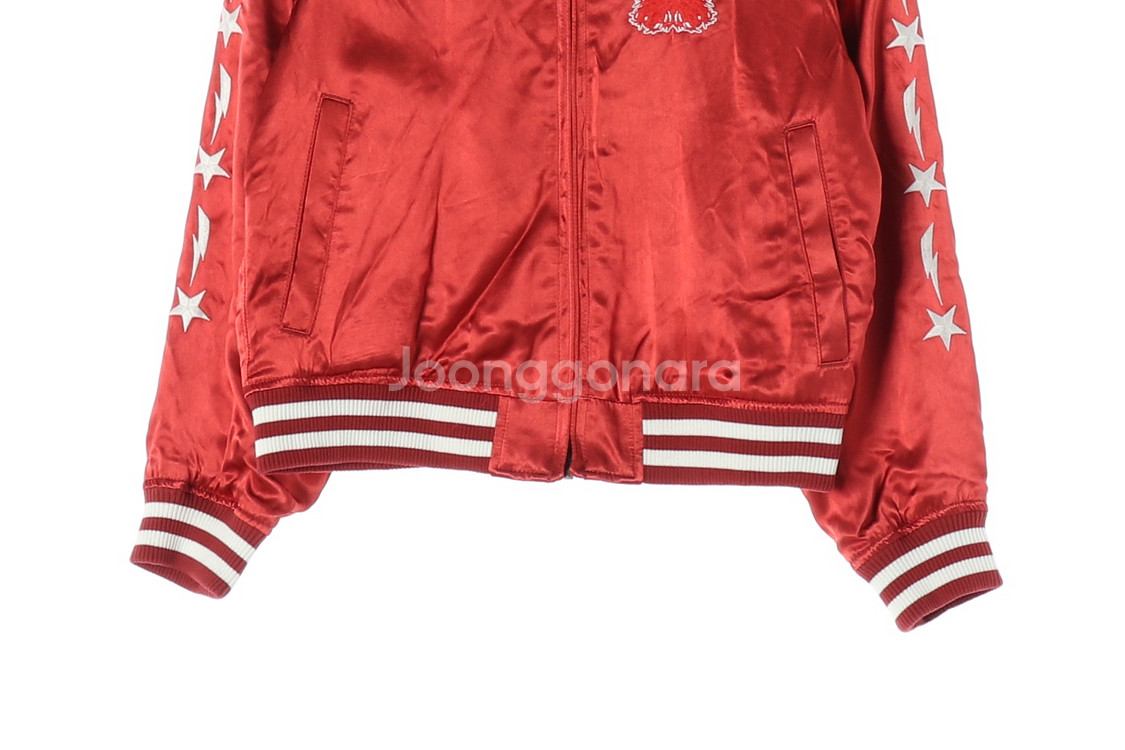 (새상품)[M]히스테릭글래머 새틴 레드 자수 스카잔 블--2