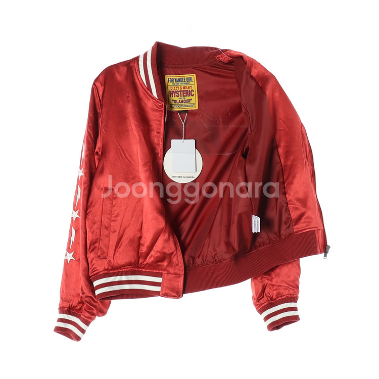 (새상품)[M]히스테릭글래머 새틴 레드 자수 스카잔 블--3