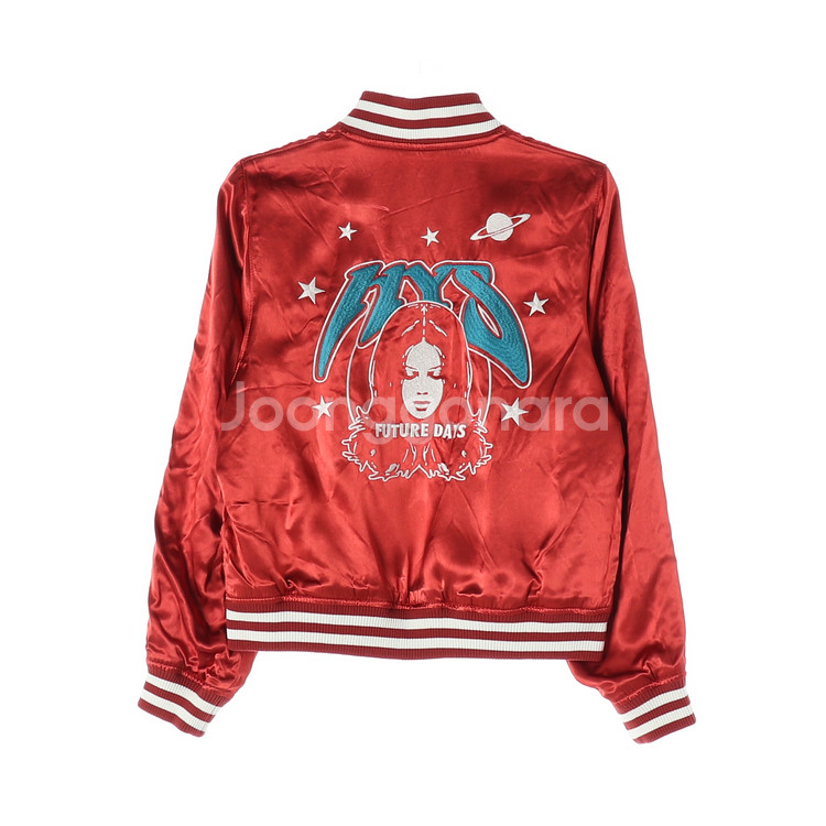 (새상품)[M]히스테릭글래머 새틴 레드 자수 스카잔 블--4