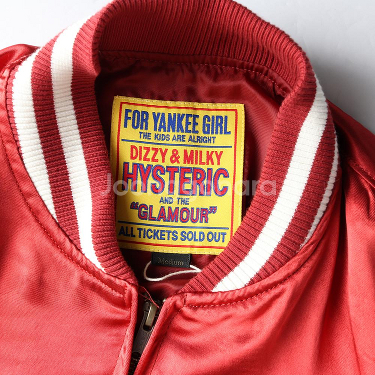 (새상품)[M]히스테릭글래머 새틴 레드 자수 스카잔 블--5