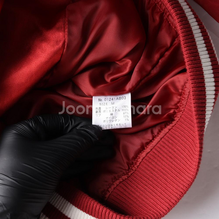 (새상품)[M]히스테릭글래머 새틴 레드 자수 스카잔 블--6