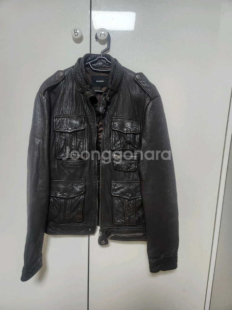 브라운 양가죽 가죽 자켓--0