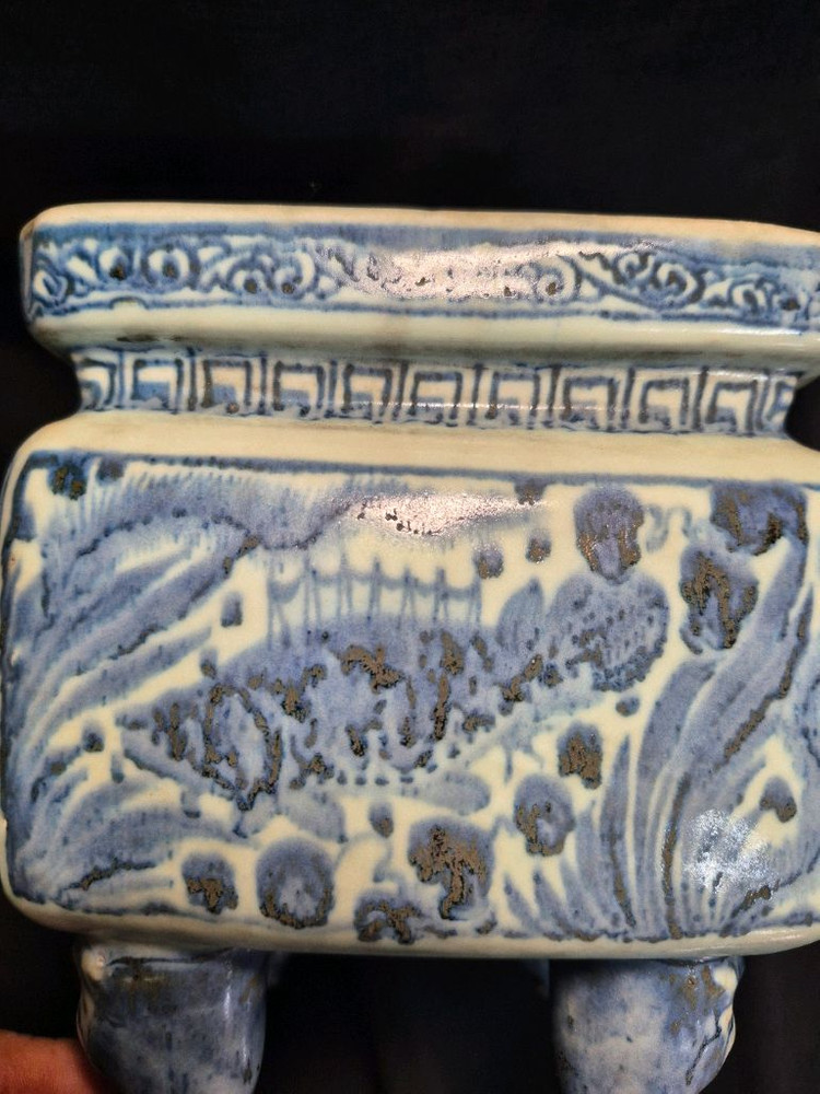 청화 백자 도자기 사각 향로 이미지