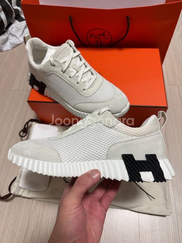 [41] 에르메스 바운싱 스니커즈 메쉬 스웨이드 블랑--3