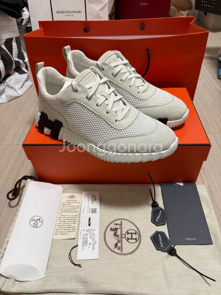 [41] 에르메스 바운싱 스니커즈 메쉬 스웨이드 블랑--0