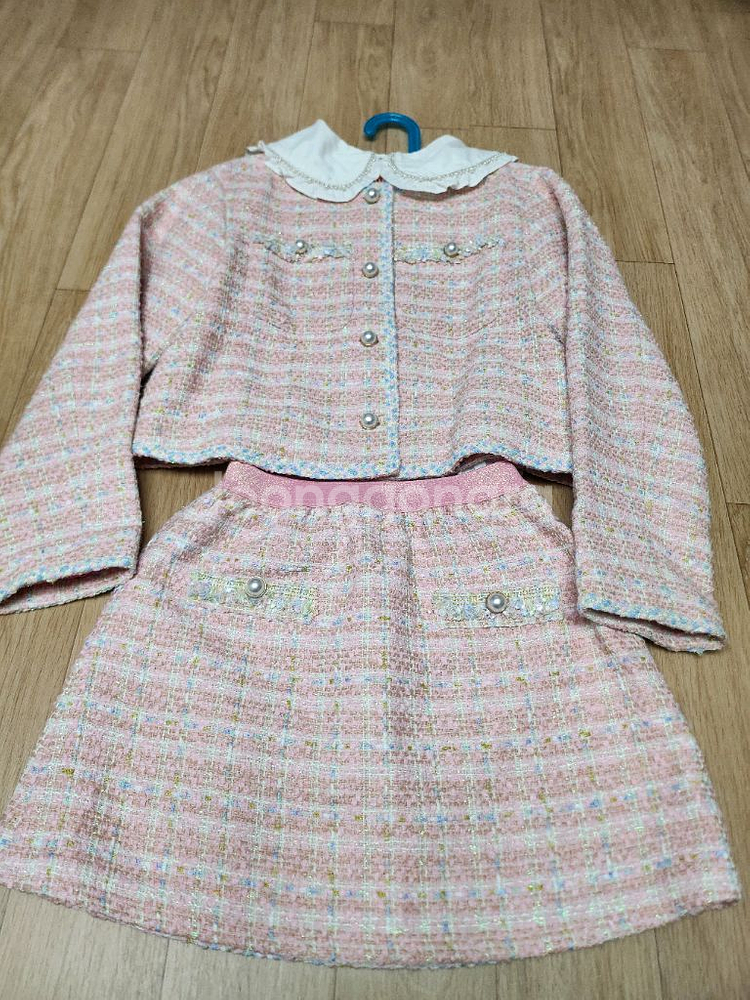 아이러브제이 핑크트위드 자켓 치마 블라우스 구두 일괄판--2