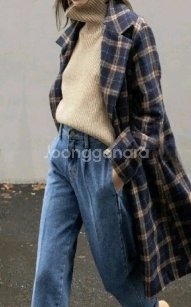 체크 오버핏 롱자켓 (F)--0