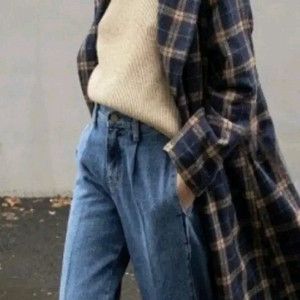 체크 오버핏 롱자켓 (F)